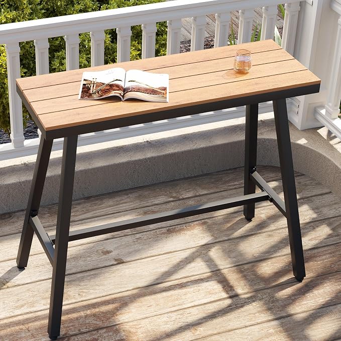 Crestlive Products Outdoor Bar Table, Patio Pub Table, 43'' Patio Bar Height Table with Weather Resistant Waterproof Top for Balcony, Bistro, Garden, Backyard, Poolside, Indoor (Brown)