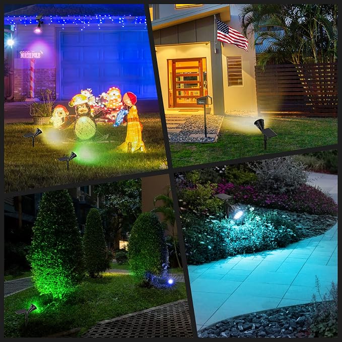 Solar Color Spot Lights Outdoor, 21 LEDs Color Changing Outdoor Lights, IP67 Waterproof RGB Multicolor Yard Solar Spotlights Auto On/Off for Pathway Garden Pool Patio Tree