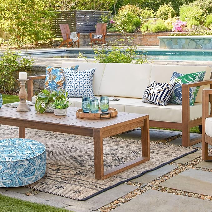 Outdoor Throw Pillows 16x16 Inch, Water Repellent Patio Pillows with Inners Set of 2 for Patio Furniture Home Garden, Brush Blue