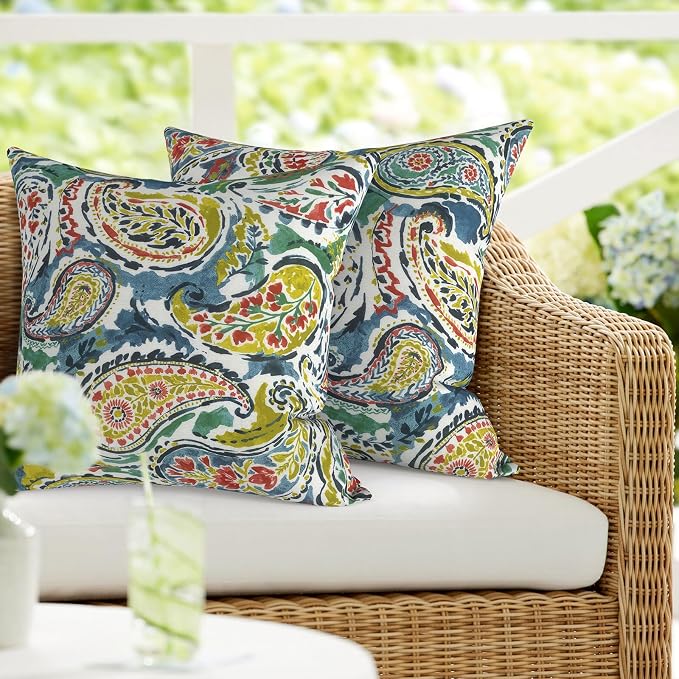 DYTXIII Pack of 2 Outdoor Waterproof Pillow Covers ONLY, 18"x18" Square Decorative Double Printed Throw Pillow Cases for Patio Couch Porch Furniture, Paisley Paradise