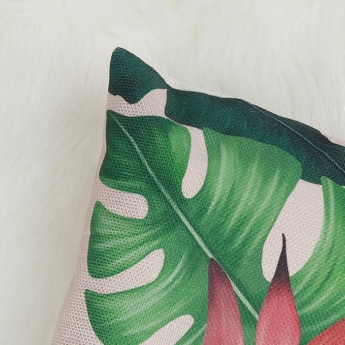 Bonhause Tropical Leaves Throw Pillow Covers 12 x 20 Inch Green Palm Leaf Monstera Botanical Pillows Case Polyester Linen Cushion Covers for Outdoor Couch Sofa Patio Decor Set of 2