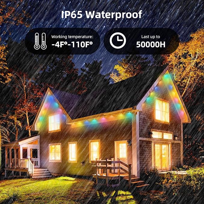 Permanent Outdoor Lights, 100ft Smart RGB+IC Outdoor Light, IP67 Waterproof 72 LED Eaves Lights, Year-Round Outdoor Lighting for New Year, Holiday, Daily Lighting, Christmas, APP/Voice/Remote/Control