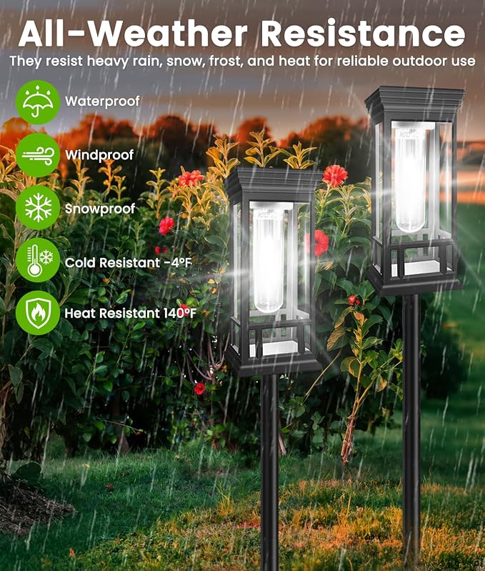 4 Pack Bright Solar Garden Lights, Solar Pathway Lights Outdoor Waterproof | Auto On/Off, Solar Lights Outdoor for Yard, Sun-Powered Landscape Lights for Path Walkway Lawn Driveway Patio Decor