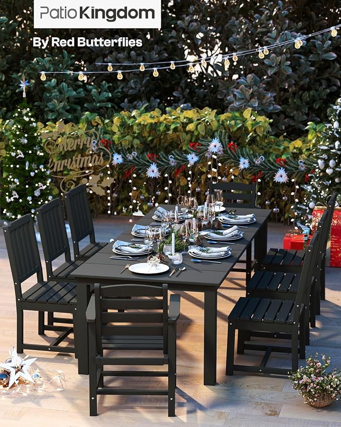 HDPE 5-Piece Outdoor Dining Set with 15FT Umbrella, White | All-Weather Patio Table and Chairs for 4, Fade-Resistant Patio Furniture Dining Set for Lawn, Garden, Deck, Backyard
