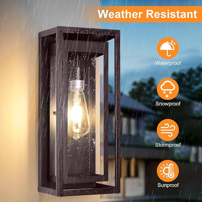 15" Large Oil Rubbed Bronze Outdoor Light Fixture, ORB Outdoor Sconces, Modern Waterproof Wall Lights with Clear Glass Shade for Front Door, Porch, Garage, 1 Pack