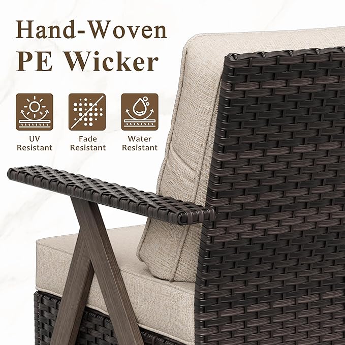 8 Pieces Patio Furniture Set,Outdoor Loveseat Sofa & High Back Swivel Rocker Patio Chairs, Wicker Conversation Set with Coffee Table and Side Table for Deck Yard and Poolside