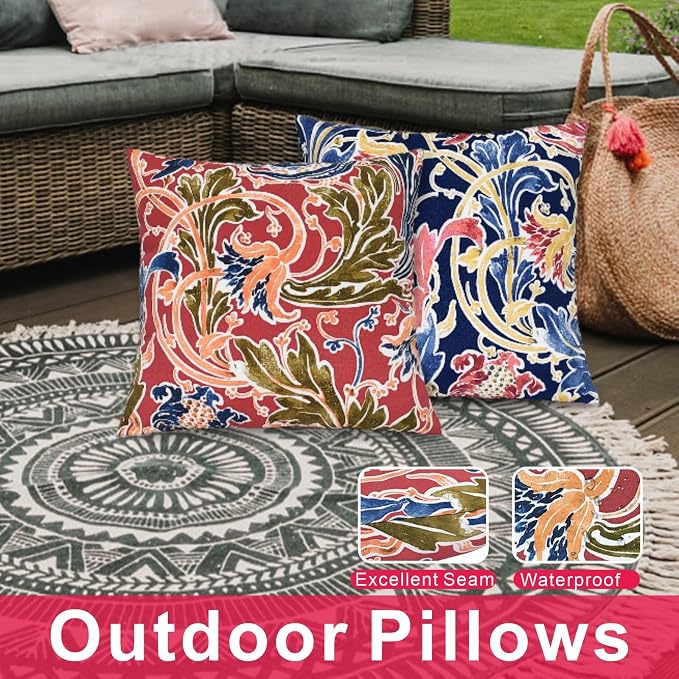 JMGBird 2 Colors Blue and Red Outdoor Pillows Waterproof Throw Pillows | 18×18 Waterproof Outdoor Pillow covers with inserts Outside Pillows for patio furniture