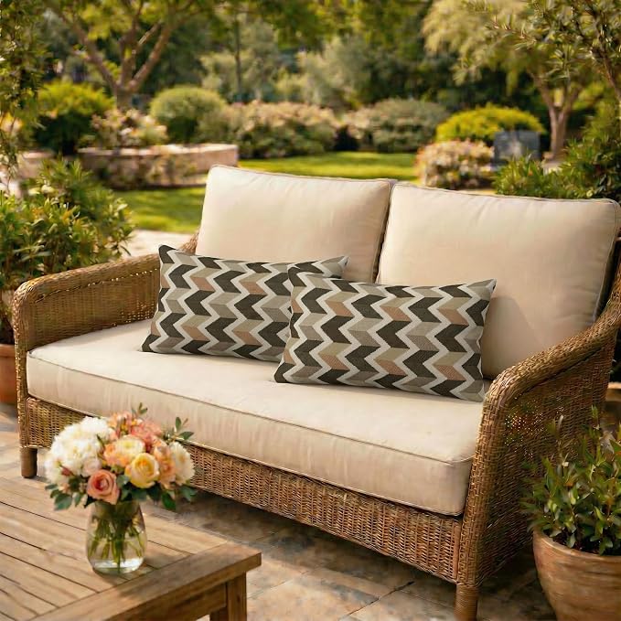 RSH DECOR: Sunbrella Lumbar Throw Pillows Set of 2 | 20" x 12" | Water and Fade-Resistant Performance Fabric | Outdoor Pillow Covers with Down-Alternative Inserts | Made in USA (Prism Fossil)