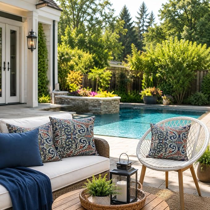 Outdoor Throw Pillows 18×18 Inch Pack of 2 Waterproof Decorative Patio Pillows with Inserts, Square Pillows for Garden Couch Sofa and Patio Furniture