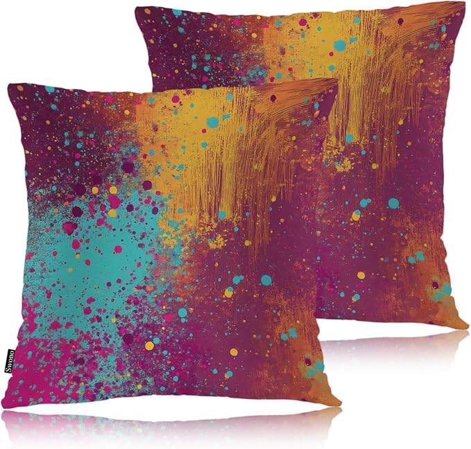 Swono Abstract Art Throw Pillow Case, Graffiti Rainbow Stain Marble Square Home Decorative Cushion Cover for 18 X 18 Inches Pillow Covers, 2 Pack Pillowcases for Bedroom Office Dorm Couch