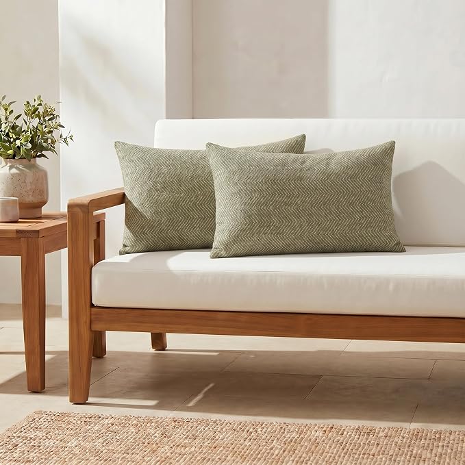 RSH DECOR: Sunbrella Lumbar Throw Pillows Set of 2 | 20" x 12" | Water and Fade-Resistant Performance Fabric | Outdoor Pillow Covers with Down-Alternative Inserts | Made in USA (Spirit Fern)