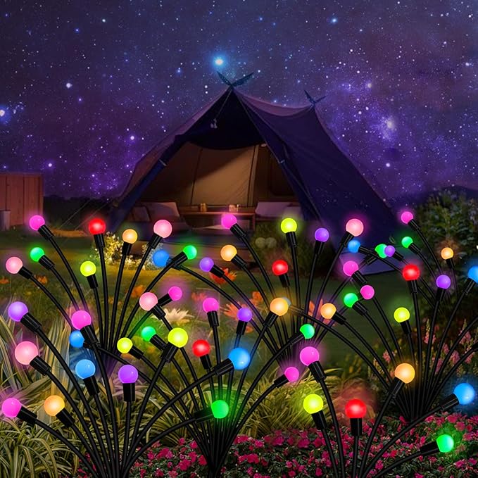 Kohlrabi Solar Garden Lights Outdoor, 6 Pack 48 LED Solar Firefly Lights Waterproof, Sway by Wind, Swaying Light for Yard Patio Backyard Garden Planter Flower Bed Pathway Outdoor Decoration