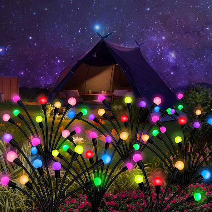 Kohlrabi Solar Garden Lights Outdoor, 4 Pack 32 LED Solar Firefly Lights Waterproof, Sway by Wind, Swaying Light for Yard Patio Backyard Garden Planter Flower Bed Pathway Outdoor Decoration