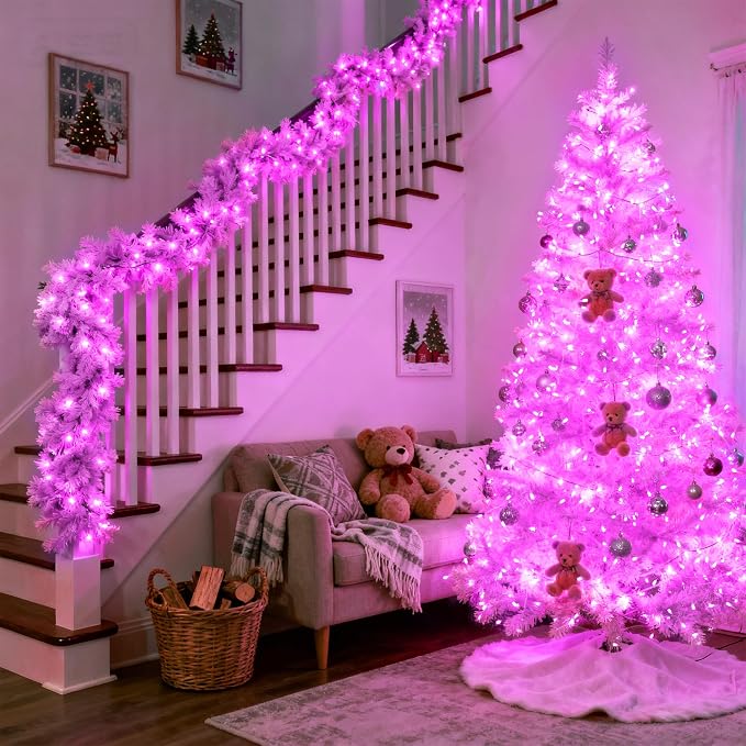 JMEXSUSS 8 Modes 163ft 500 LED Pink Christmas Lights with Remote | Waterproof Pink Room Lights Outdoor Plug in, Clear Wire String Light for Tree Outside Yard Wedding