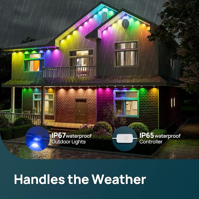 Linkind Permanent Outdoor Lights HP5, 100ft Smart Outdoor Lights for House | AI Dotis, RGBTW LED Outdoor Lights,85 Scenes Modes, IP67 Waterproof, Works with Alexa,Google Assistant