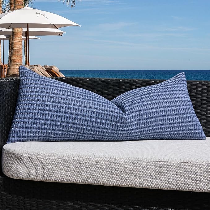 Kevin Textile Outdoor Waterproof 14"x36" Pillow Cover 1 Pack, Navy Blue | Water Resistant Weaving Faux Linen Texture Throw Pillow Covers, Outside Decorative Pillowcases for Garden Patio Balcony Couch