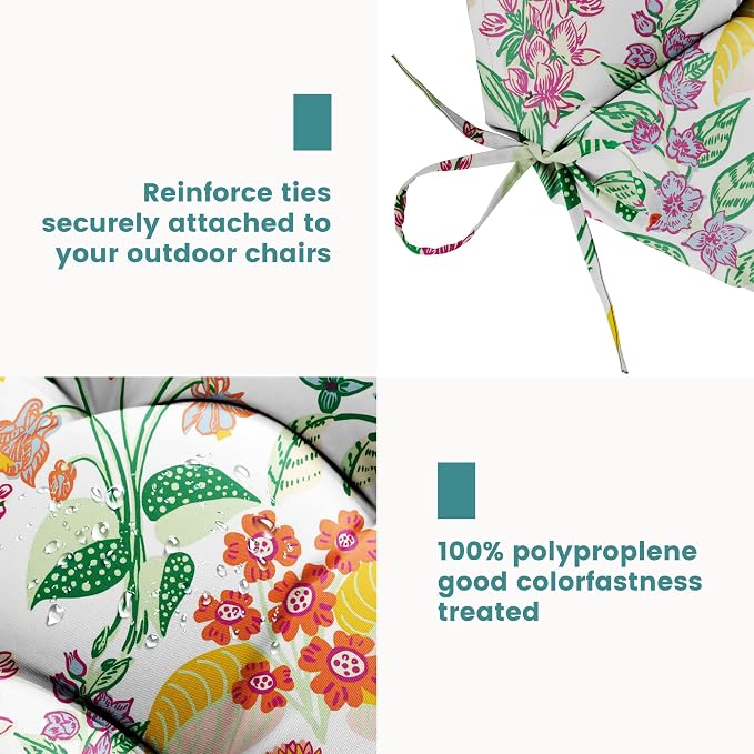 Tufted High Back Adirondack Chair Cushion 45"x21"x4",Floral | Patterned outdoor cushion with ties; premium padded design fits garden rocking chairs, multiple color options available