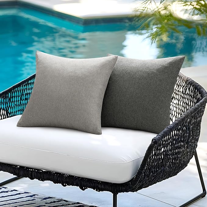 ANRODUO Outdoor Waterproof Pillow Covers for Patio Grey 16x16 Pack of 2 | Outdoor Pillow Covers for Patio Furniture, Decorative Linen Cushion Sham, Outside Square Pillowcase for Garden Balcony Bench