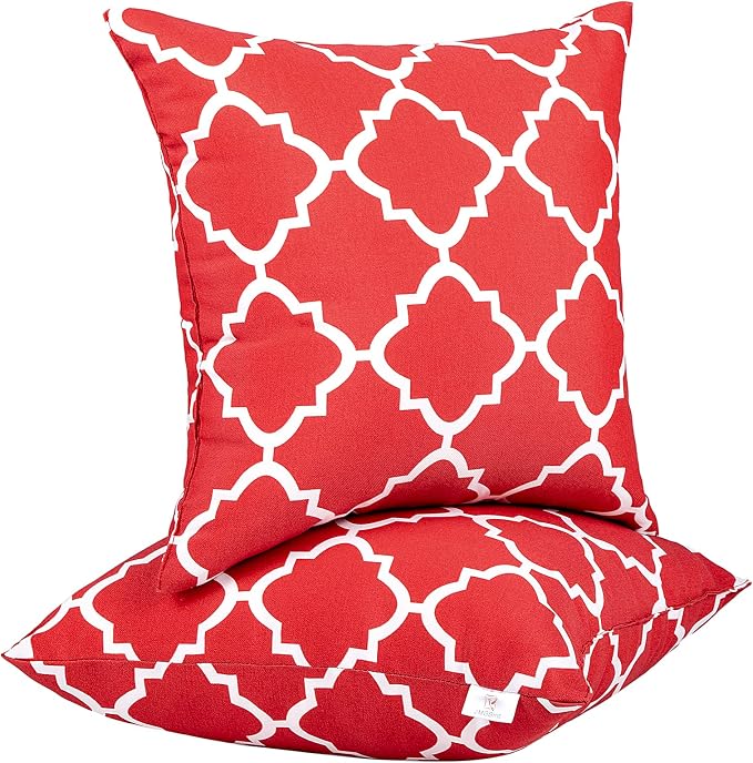 JMGBird Outdoor Accent Pillows Throw Pillows with Inserts Included | Water-Resistant Outdoor Pillows 18x18 inch Durable Red White Checkered Throw Pillows with Inserts for Patio Furniture