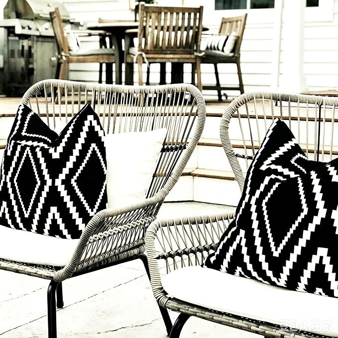 Outdoor Pillow Covers Set of 2, Black and White Throw Pillows for Patio Furniture, Outdoor Pillow Covers for Couch, Black (Black&white-01, 20x20 Inch)