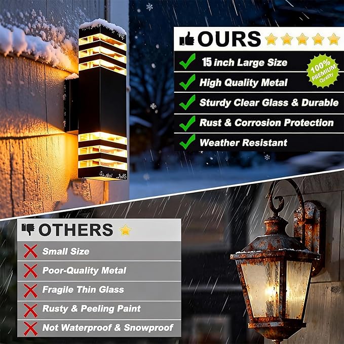 2Pack 15inch LED Square Up & Down Wall Lights,14W Outdoor Wall Light 4000K Day White Aluminum Body Waterproof IP65 LED Exterior Light Fixtures Wall Mount for House Patio Garage Garden.