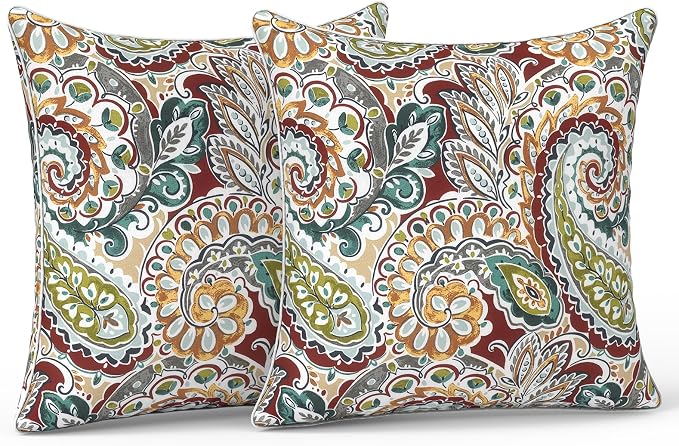 LVTXIII Outdoor/Indoor Pillow Covers, Patio Fade Resistant Throw Pillow Covers ONLY, Waterproof Farmhouse Accent Cushion Cases for Sofa Patio Couch Decoration 20"x20" Set of 2, Paisley Chilli