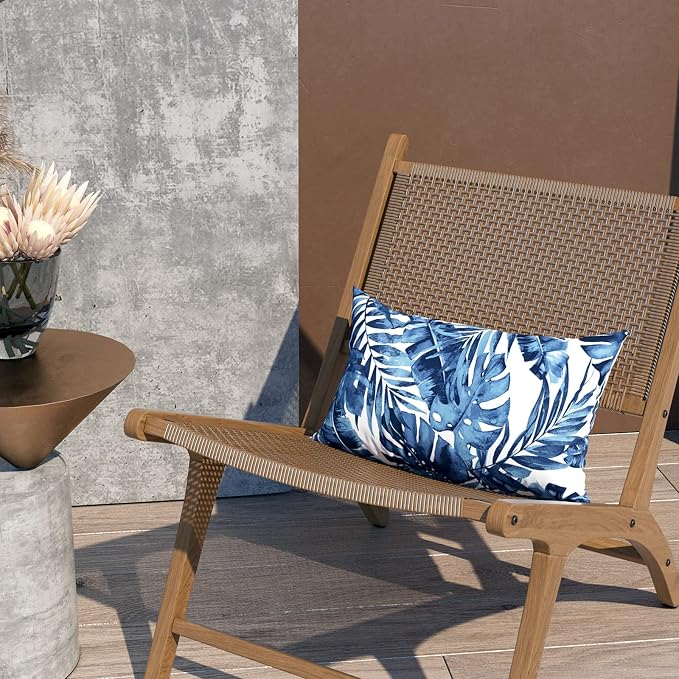 LVTXIII Outdoor/Indoor Lumbar Pillow Case Covers, 12” x 20” Patio Garden Decorative Lumbar Pillow Covers ONLY, Pack of 2 for Outdoor Home Patio Furniture Use - Palm Blue