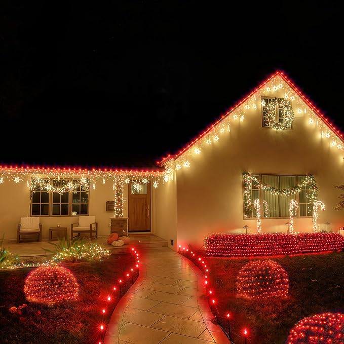 BlcTec Outdoor Christmas Lights 360 LED 9.8ft x 6.6ft Christmas Net Lights with 8 Modes, UL Certified, Timer, Connectable, Waterproof for Trees, Bushes, Shrubs, Yard Outdoor Xmas Decorations, Red