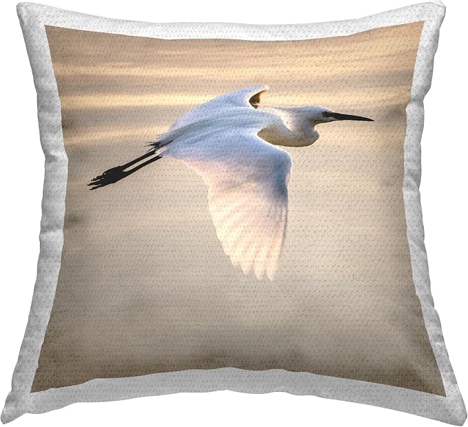 Stupell Industries | Egret Bird Flying View, 18 x 18 | Outdoor Pillow, Made in USA - By David Lorenz
