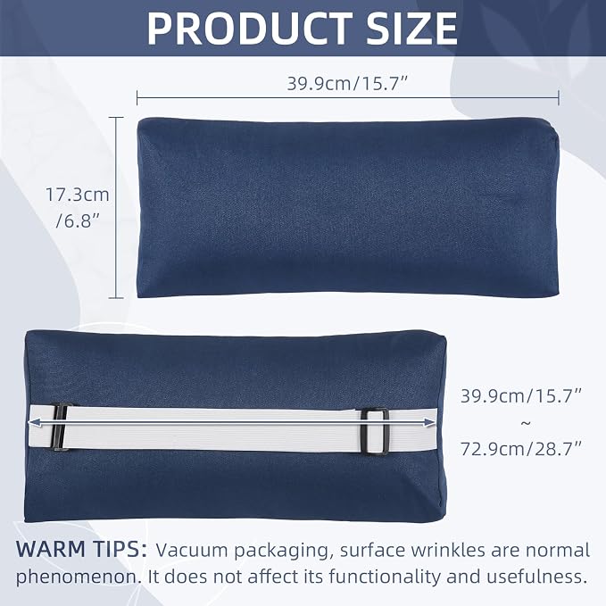 Outdoor Pillow for Chaise Lounge Chair, 4 Pack Chaise Lounge Pillows Water Resistant Head Support Pillow with Adjustable Strap for Patio Garden Pool Beach Chairs, Navy