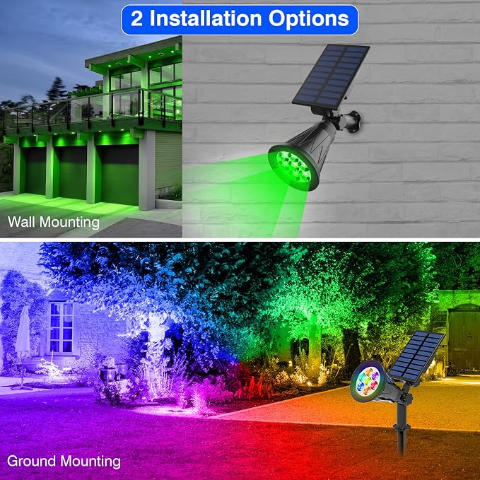 T-SUN Color Changing Solar Spot Lights Outdoor Waterproof, 7 LEDs, 4 Pack | 7 Color Changing Modes, IP65 Waterproof Dusk to Dawn Solar Uplights for Tree, Patio, Yard, Garden, Driveway, Pool Area