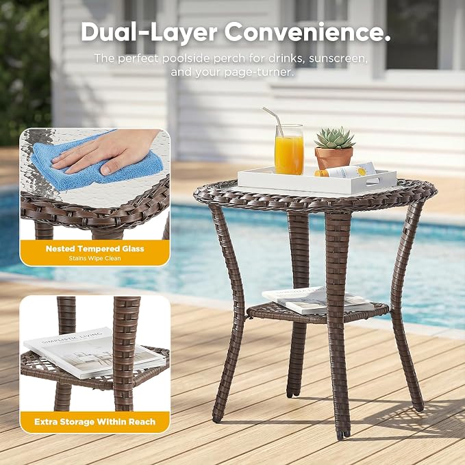 Belord 3 Piece Patio Set,Swivel Patio Chairs Set with Side Table, All-Weather Wicker Backyard Balcony Porch Seating Group,Blue