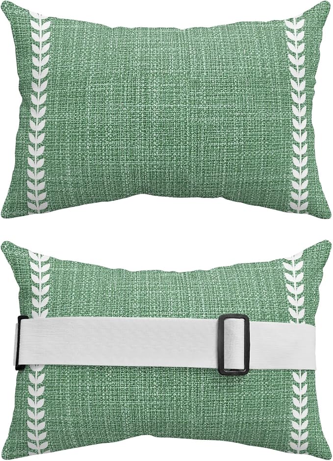 Forest Sage Green Outdoor Lumbar Pillow 11x16 Inch, Spring Botanical Lines Art Simple Waterproof Throw Pillow Covers with Insert, Decorative Chair Cushions for Patio Garden Recliner