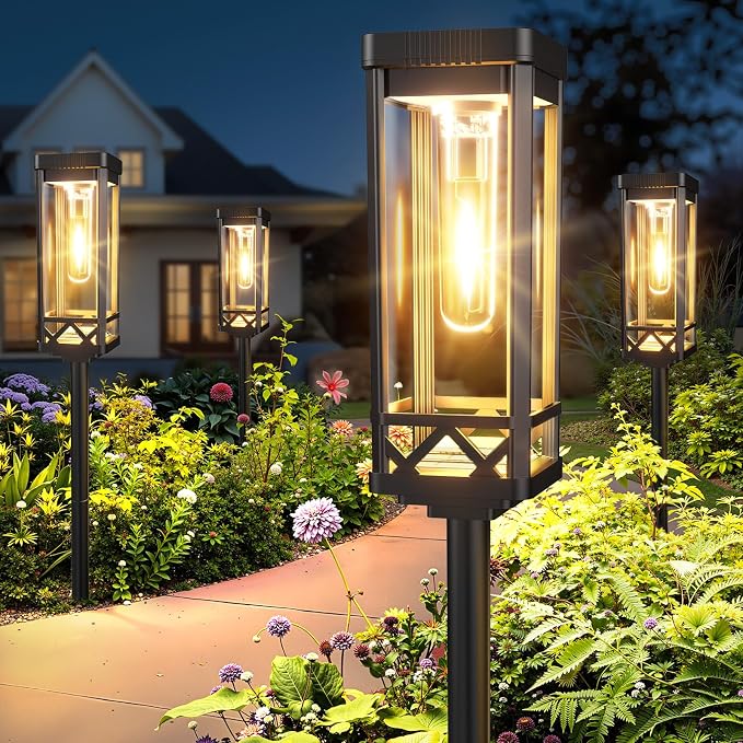 KOOPER Taller Solar Pathway Lights Outdoor, 6 Pack Upgraded Brighter Solar Garden Lights Solar Powered, Up to 15 Hours Outdoor Solar Lights for Yard Landscape Walkway Driveway Sidewalk (Warm White)