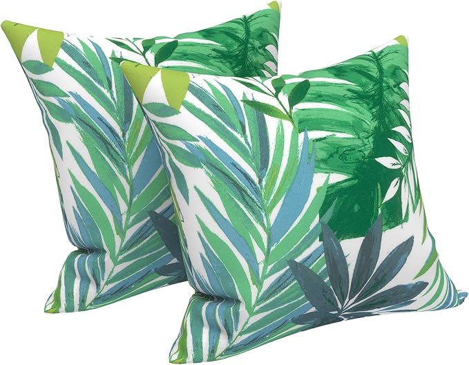 LVTXIII Outdoor Throw Pillows 16x16 Inch, Set of 2 Square Decorative Pillows with Inserts for Patio Furniture, Porch Chair, Garden Sofa, Islamorada Blue Green