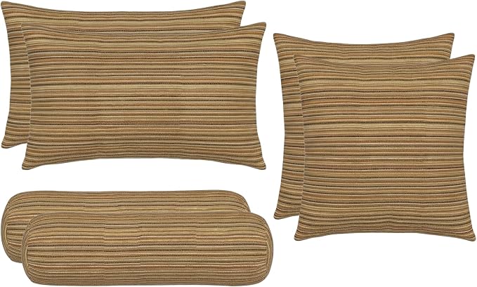 RSH DECOR: 6-Pack Pillow Set | Outdura Performance Fabric |Water & Fade-Resistant| 17" Square, 20"x12" Lumbar, 20"x6" Neck Roll | Outdoor Pillows for Patio Furniture | Made in USA (Moran Sonoma)