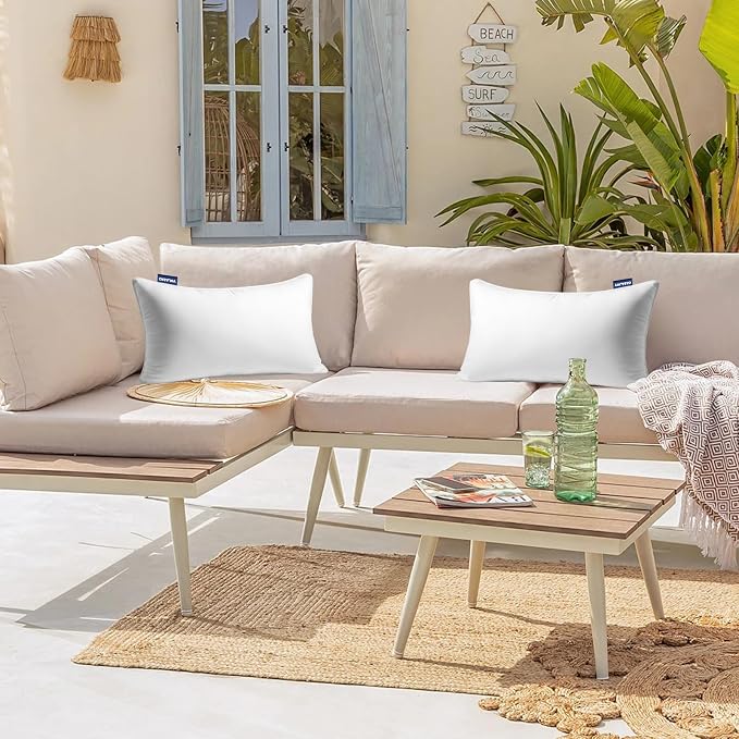 Outdoor Pillows 12x20 Set of 2 Water Resistant Lumbar Pillow Insert | Waterproof Throw Pillows, Convenient Zipper Design, Fluffy & Supportive, Decorative Pillow for Patio Porch & Couch