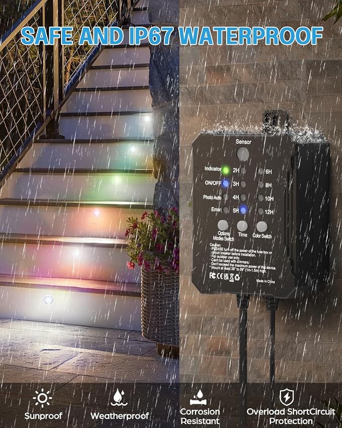 HIBOITEC RGB Deck Lights Kit with Low Voltage Transformer Timer and Photocell Sensor Outdoor IP67 Waterproof for Garden Yard Stair Patio 10 Packs