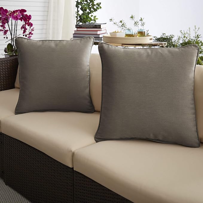 Sorra Home Sunbrella Indoor/Outdoor Corded Pillows, 20" x 20", Canvas Taupe
