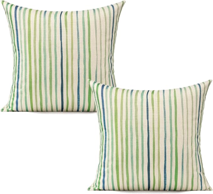 All Smiles Sage Green Outdoor Waterproof Throw Pillow Covers 20x20 Set of 2 | Spring Summer Decorative Cushion Cases Porch Decor for Patio Bench Garden Furnitures Couch Sofa,Sage Green Lines Stripes