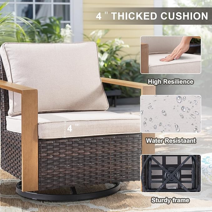 Belord 5 Piece Patio Furniture Set with Swivel Chairs, PE Wicker Patio Sofa Set Outdoor Swivel Rocker Patio Chairs with Anti-Rust Metal Wide Armrests for Deck Backyard Sunroom