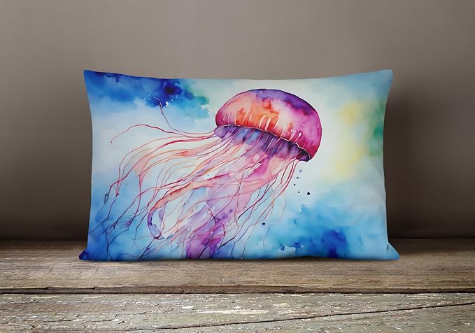 Caroline's Treasures DAC2792PW1216 Jellyfish Throw Pillow Machine Washable, Indoor Outdoor Decorative Pillow for Couch, Bed or Patio, 12HX16W