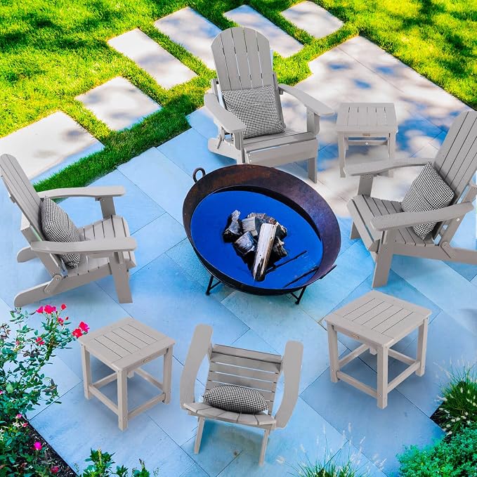 Outdoor Side Table Set of 2, HIPS Plastic Composite Adirondack Patio Table, Weather Resistant End Tables for Outside, Indoor, Patio, Garden, Pool, Porch, Backyard, Lawn, Deck - Grey