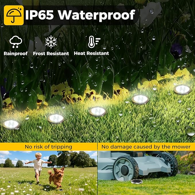 20 Pack Solar Ground Lights Outdoor, 8 LED Mini Flat Solar Disc Lights, IP65 Waterproof Pathway Lights Solar Powered, Landscape Lighting for Garden Walkway Driveway Yard Lawn,Cool White