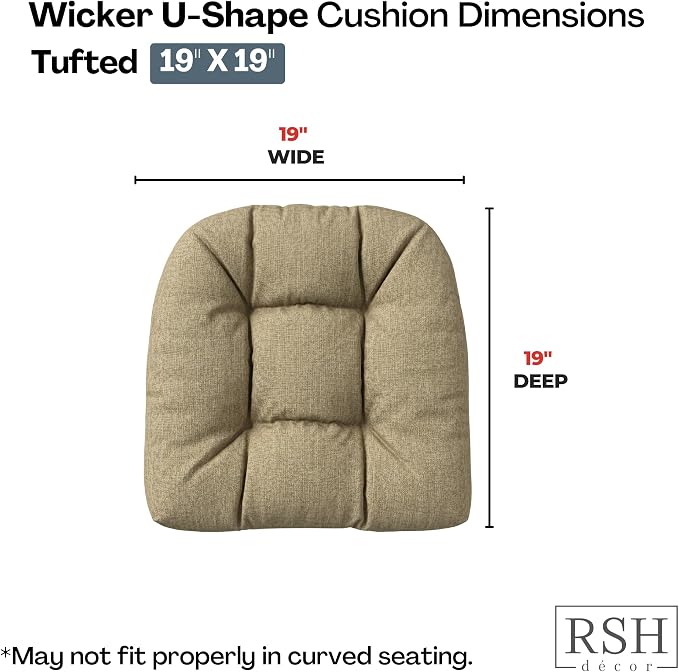 RSH DECOR: Sunbrella Tufted Wicker U-Shape Cushions Set of 2 | 19” x 19” | Outdoor Seat Cushions for Patio Furniture| Crafted with Sunbrella Performance Fabric | Made in USA (Cast Tinsel)