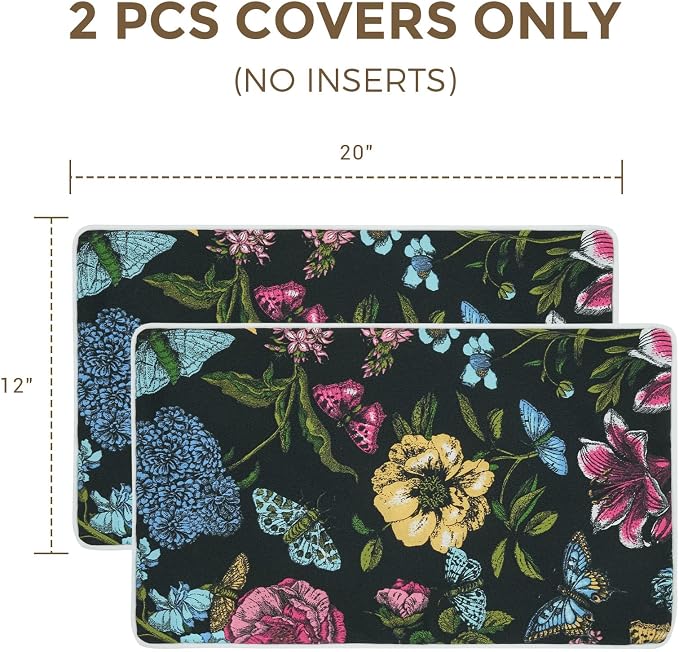 Lumbar Pillow Covers Set of 2, Outdoor Indoor Waterproof Patio Lumbar Pillowcase Shell 12x20 Inch, Rectangular Cushion Case for Couch Sofa Garden Farmhouse-Black Butterfly Flower