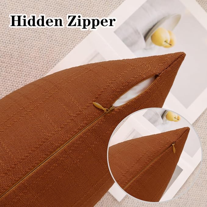 Kevin Textile Outdoor Waterproof 26”x26” Pillow Covers 2 Pack, Burnt Orange | Water Resistant, Soft Faux Linen-cotton Yarn-dyed Woven Texture Throw Pillow Covers for Tent Patio Garden Couch Sofa