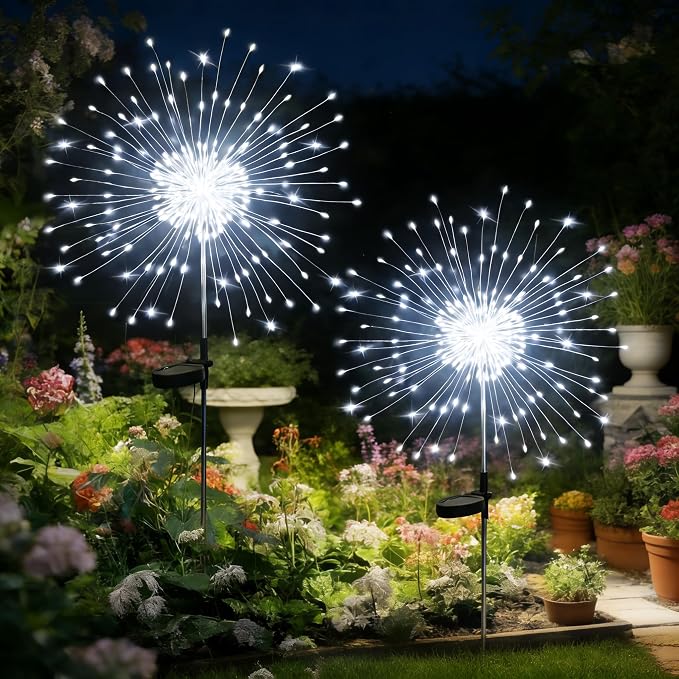 HPUFKOT Solar Garden Lights Outdoor,Waterproof Garden, 2PC 200 LED Twinkling Firework Lights Decorative with 8 Modes,Decor for Yard Patio Pathway Lawn for Yard Outside Fairy Decorative