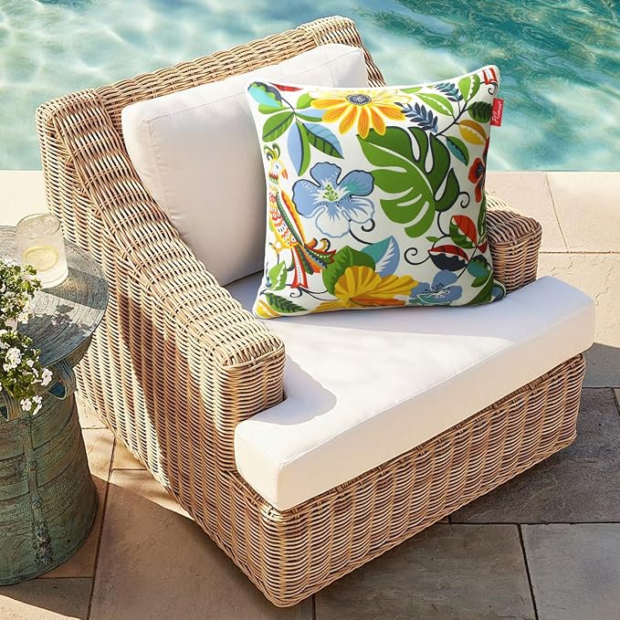 Pack of 2 Outdoor Throw Pillows,16x16 Inch All-Weather Water-Resistant Patio Pillows with Inserts,Decorative Pillows for Patio Furniture,Couch,Sofa,Poolside,Flower Bird