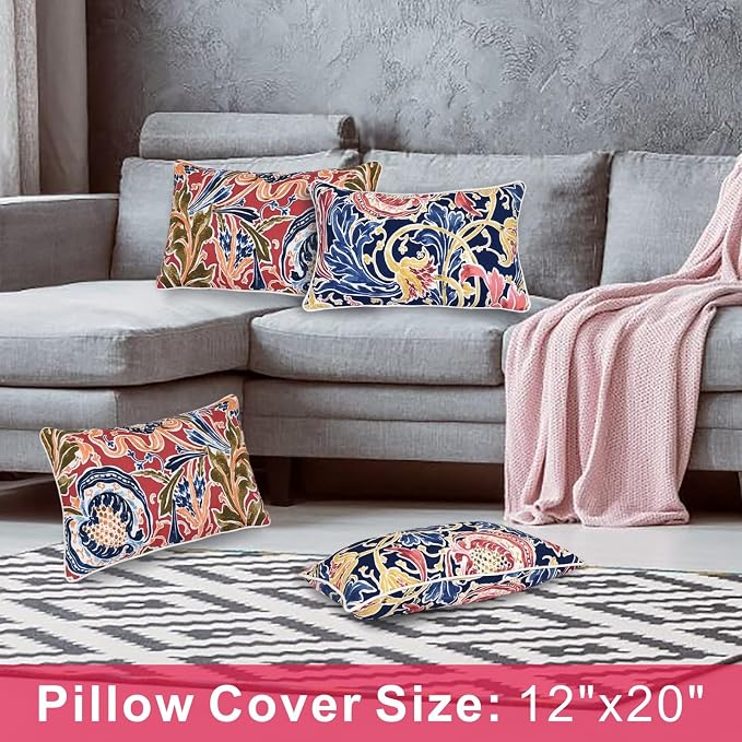 JMGBird Red Outdoor Pillows Waterproof Outdoor Pillow Covers with Inserts | 12x20 Pillow Insert Outdoor Lumbar Pillows Weather Resistant Throw Pillows for Patio Furniture